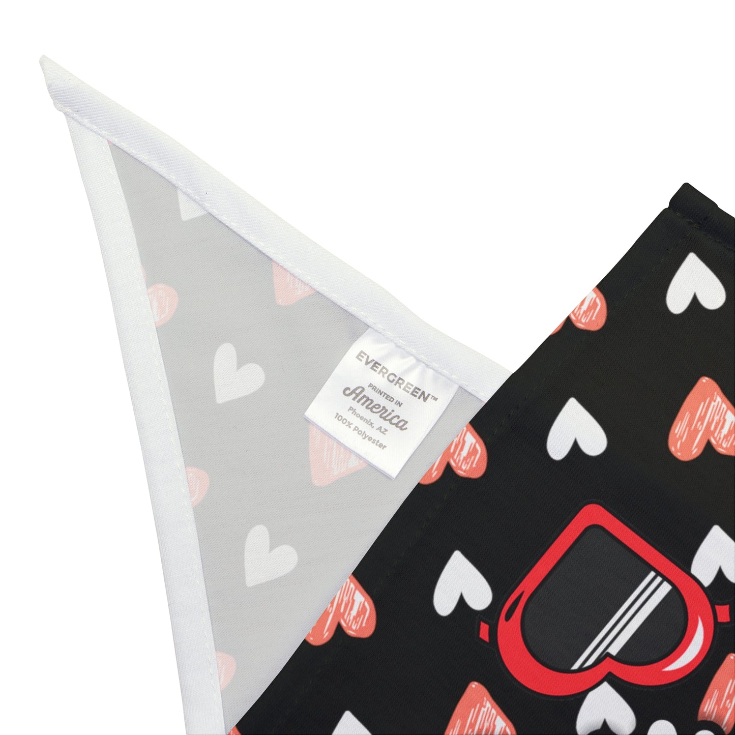 back of a pet bandana with a beautiful hearts pattern design with a message that says: "Little Diva Gemma" and sun glasses. Bandana's Color is black