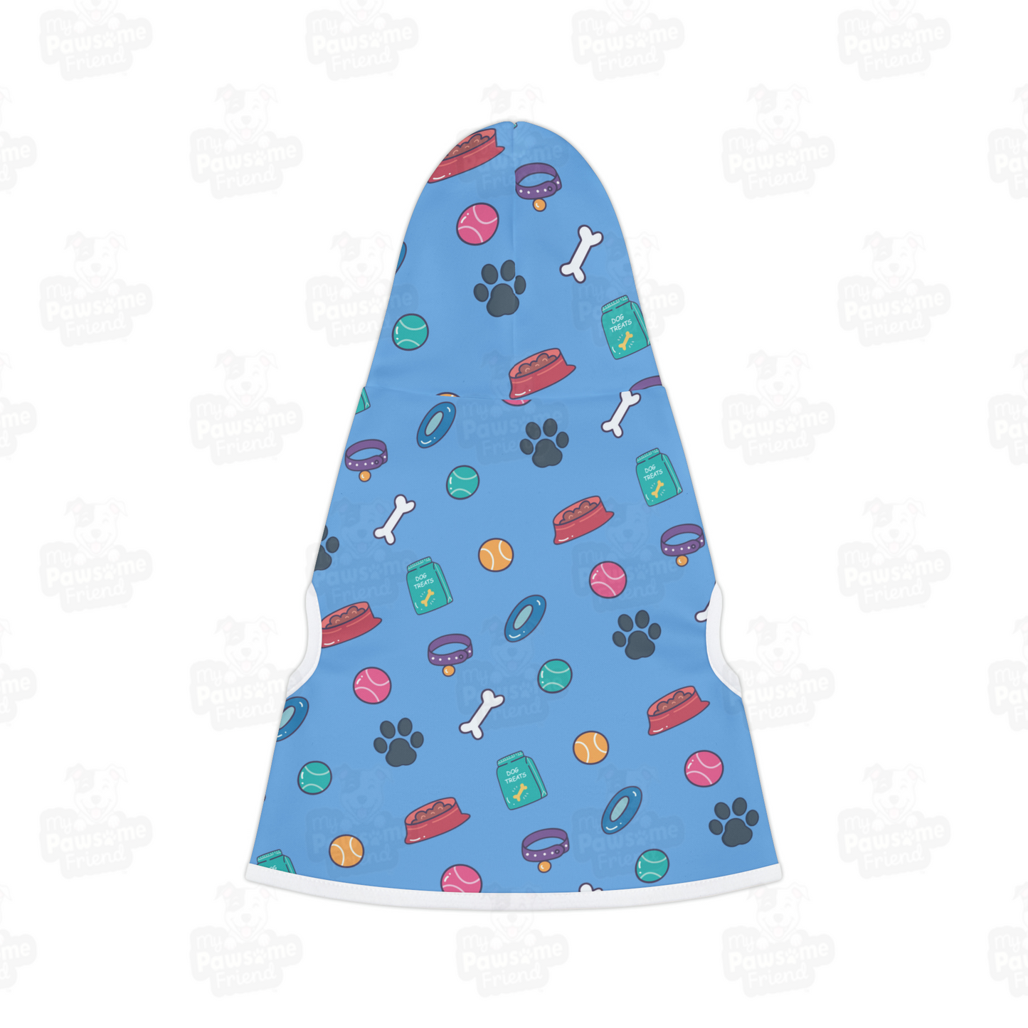 A pet hoodie with a beautiful pattern design with all things dog love. Hoodie's Color is blue