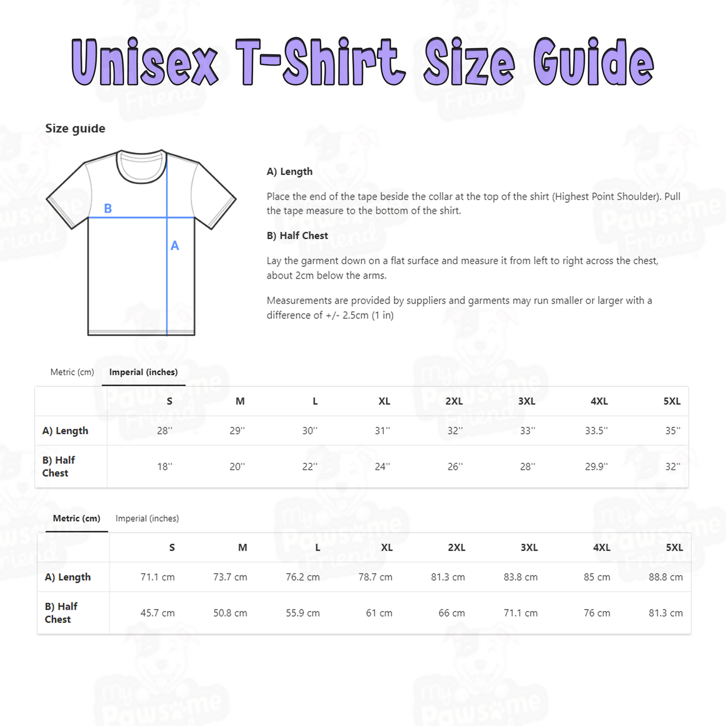 Size Chart for Unisex T shirt with the design: "HUSKIES: Every Night Is Karaoke Night."