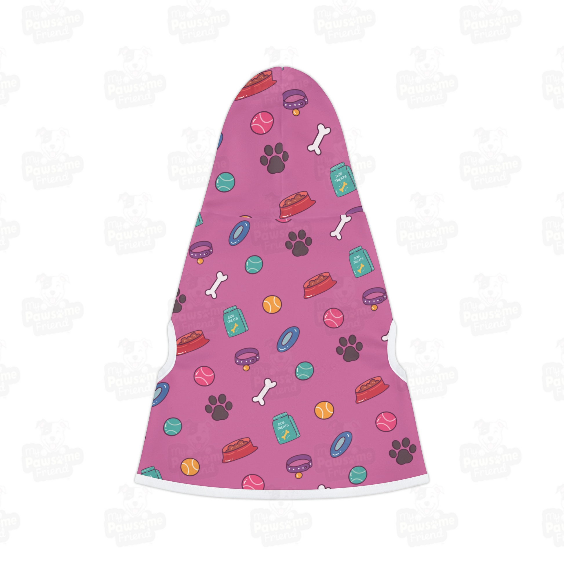 A pet hoodie with a beautiful pattern design with all things dog love. Hoodie's Color is pink