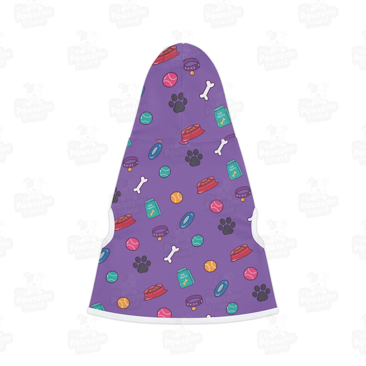 A pet hoodie with a beautiful pattern design with all things dog love. Hoodie's Color is purple