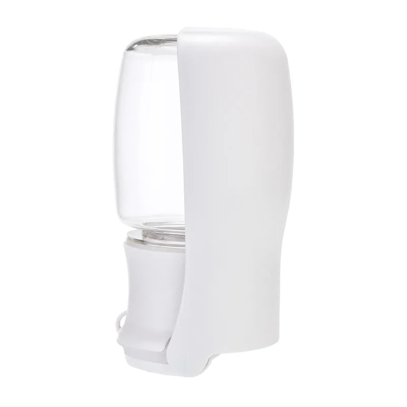 A portable pet water bottle. The pet water bottle color is white